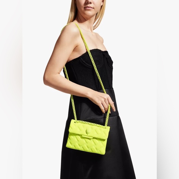KURT GEIGER LONDON Kensington Drench Mini Leather Shoulder Bag Bright Lemon Neon - Picture 16 of 16